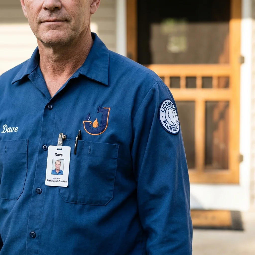 Licensed plumber showing ID badge in Lemont, PA