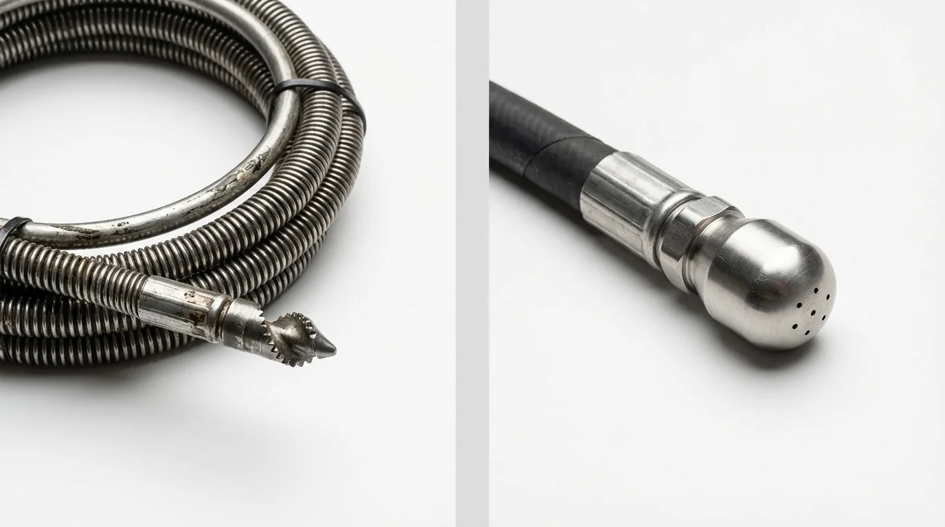 Drain snake cable and hydro jetting nozzle used for drain cleaning in Lemont, PA