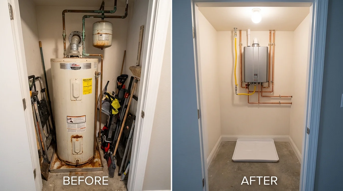 Tank water heater versus wall-mounted tankless unit comparison for Lemont, PA homeowners