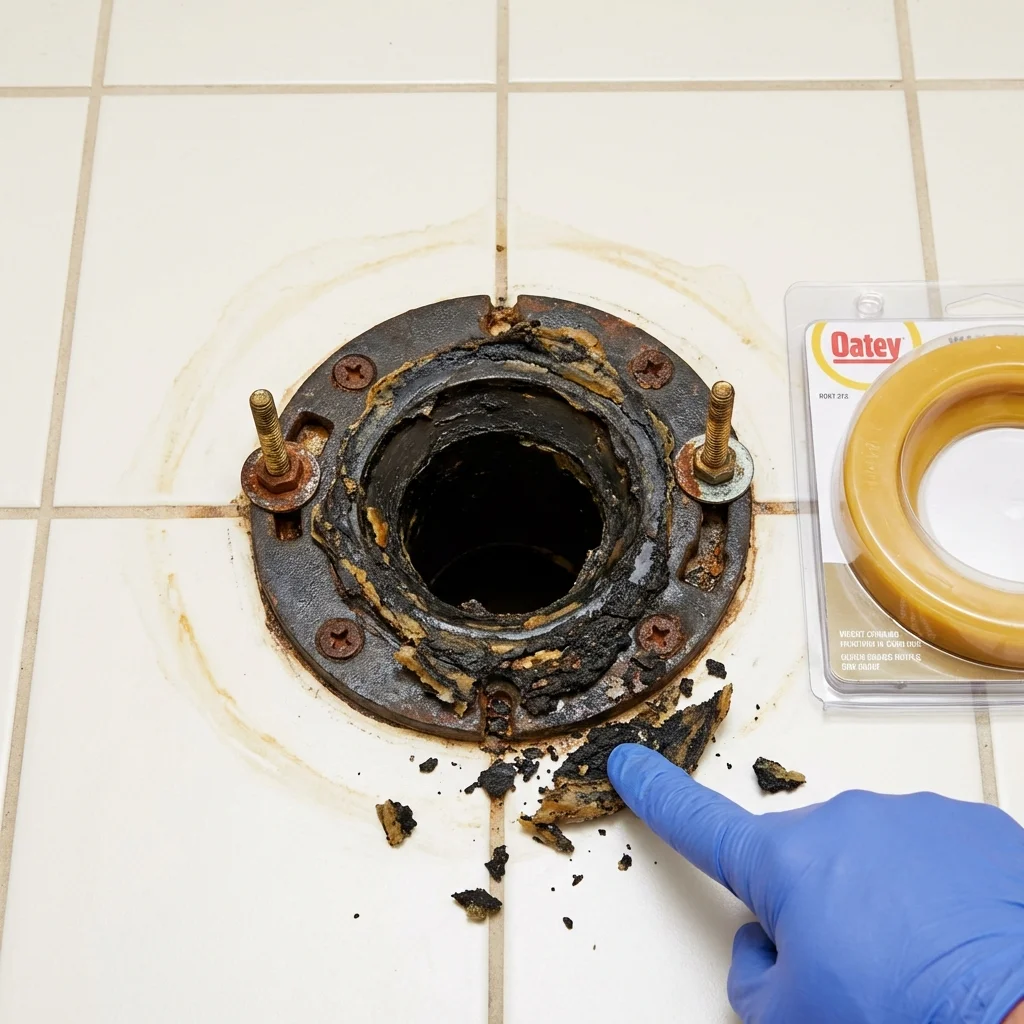 Failed wax ring showing water seepage at the base of a toilet in a Lemont, PA home